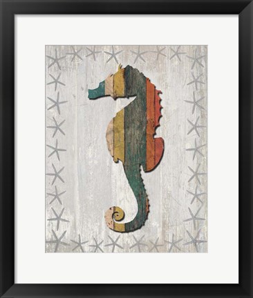 Framed Distressed Wood Style Seahorse 1 Print