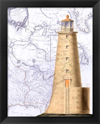 Framed Lighthouse on Vintage Map Image Print