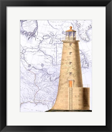 Framed Lighthouse on Vintage Map Image Print