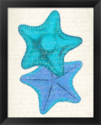 Framed Starfish in Shades of Blue b Print