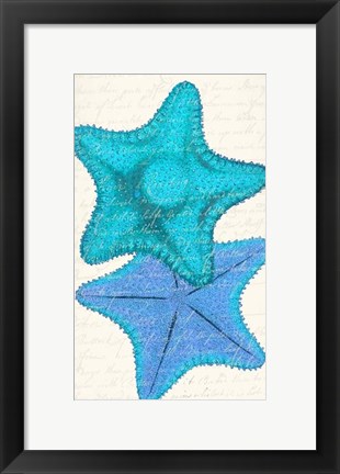 Framed Starfish in Shades of Blue b Print