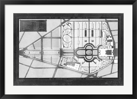 Framed French Garden Blueprint II Print