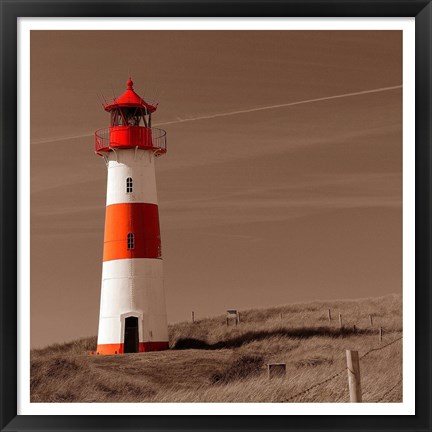 Framed Red &amp; White Lighthouse Print