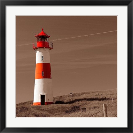 Framed Red &amp; White Lighthouse Print