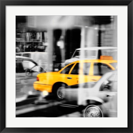 Framed Yellow Taxi Reflection Print