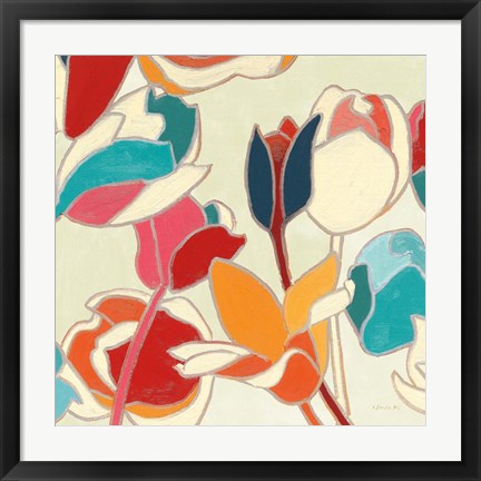 Framed Cloisonne Tulipe II Turquoise and Indigo Vignette Print