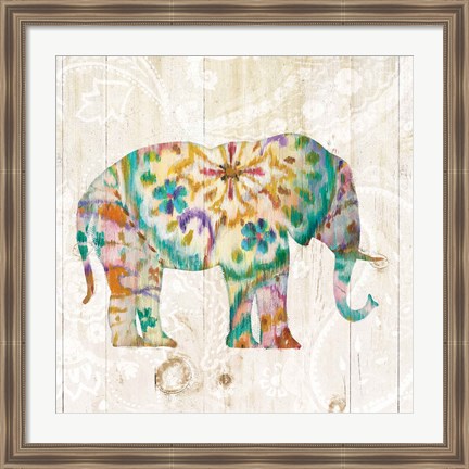 Framed Boho Paisley Elephant I Print