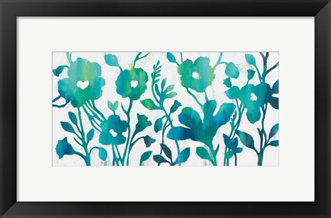 Framed Teal Trio I on White Print