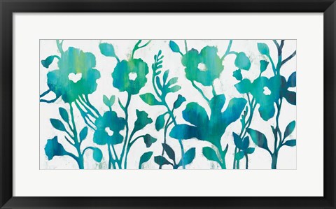 Framed Teal Trio I on White Print