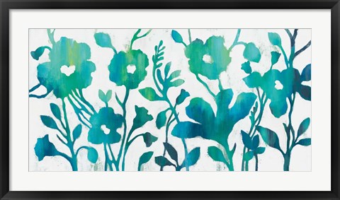 Framed Teal Trio I on White Print