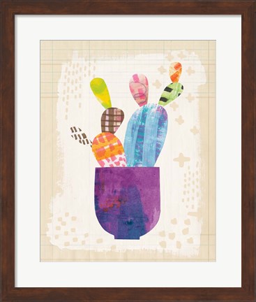 Framed Collage Cactus III on Graph Paper Print