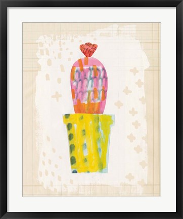 Framed Collage Cactus V on Graph Paper Print