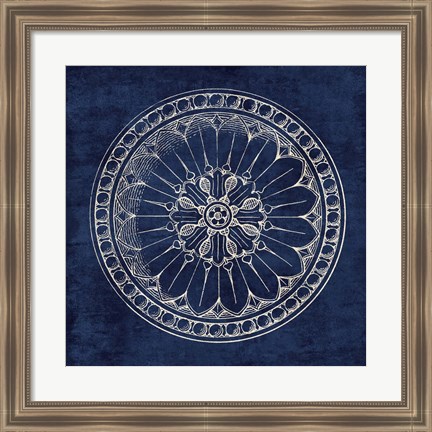 Framed Rosette I Indigo Print