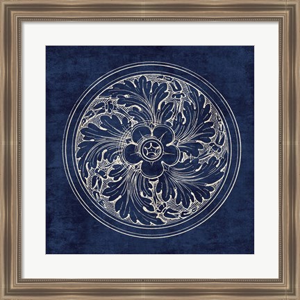 Framed Rosette II Indigo Print