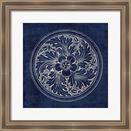 Framed Rosette II Indigo Print