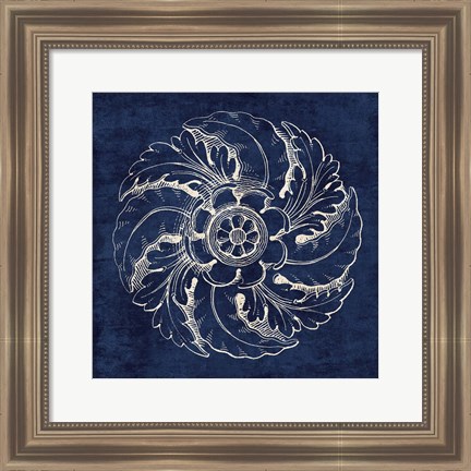 Framed Rosette IV Indigo Print