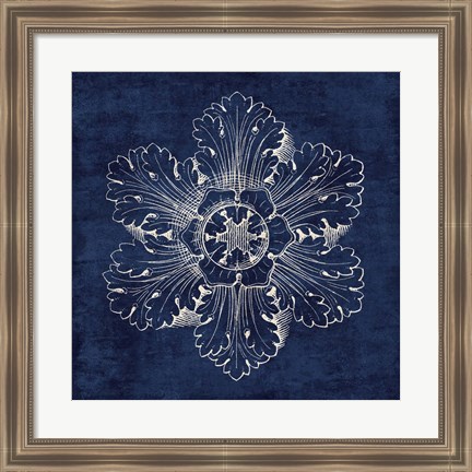 Framed Rosette V Indigo Print