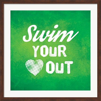 Framed Swim Your Heart Out - Green Vintage Print