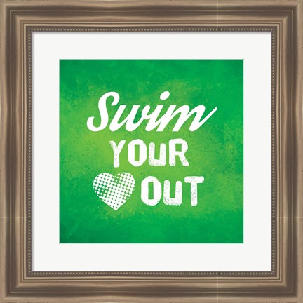 Framed Swim Your Heart Out - Green Vintage Print