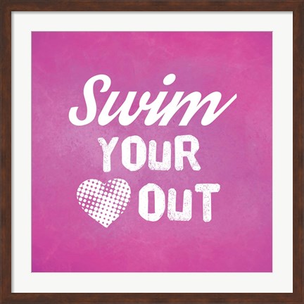 Framed Swim Your Heart Out - Pink Vintage Print