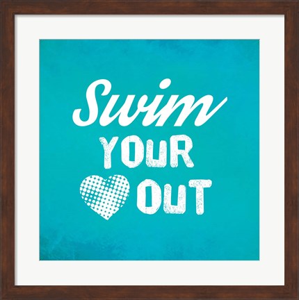 Framed Swim Your Heart Out - Teal Vintage Print