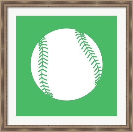 Framed White Softball on Green Print