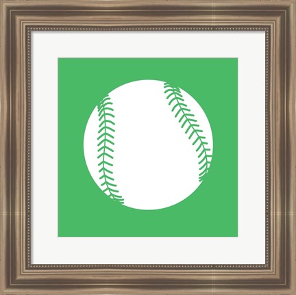 Framed White Softball on Green Print