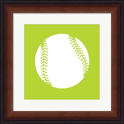 Framed White Softball on Lime Print