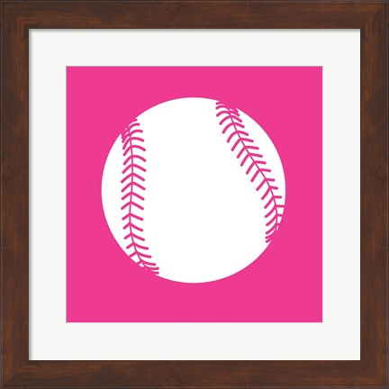 Framed White Softball on Pink Print