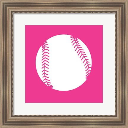 Framed White Softball on Pink Print