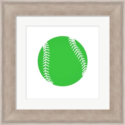 Framed Green Softball on White Print