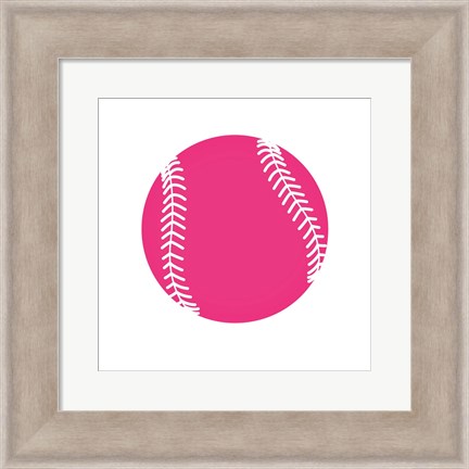 Framed Pink Softball on White Print