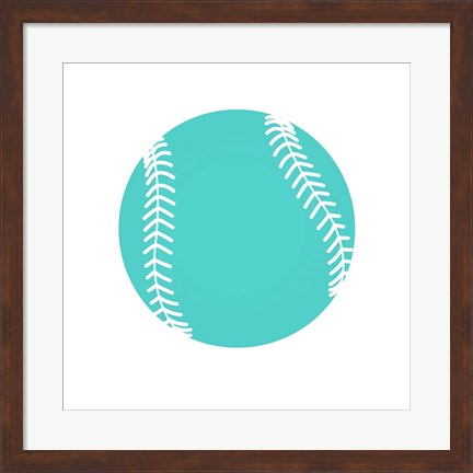 Framed Teal Softball on White Print