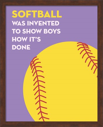 Framed Softball Quote - Yellow on Purple Print