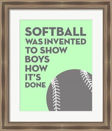 Framed Softball Quote - Grey On Mint Print