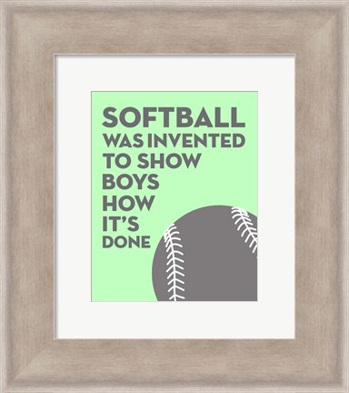 Framed Softball Quote - Grey On Mint Print