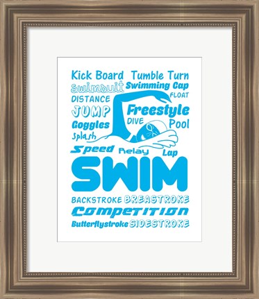 Framed Swimming Word Cloud - Blue Print