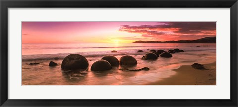 Framed Boulders on the Beach at Sunrise, Moeraki, New Zealand Print