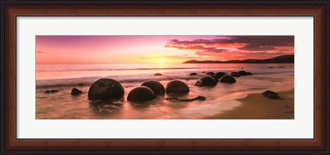 Framed Boulders on the Beach at Sunrise, Moeraki, New Zealand Print