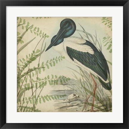 Framed Heron &amp; Ferns I Print