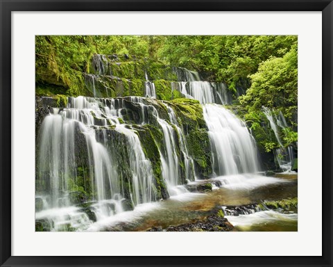 Framed Waterfall Purakaunui Falls, New Zealand Print