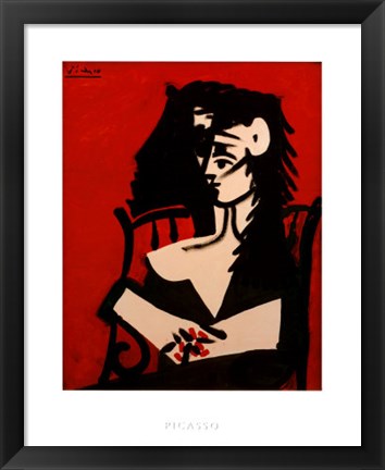 Framed Jacqueline a Mantille Sur Fond Rouge Print