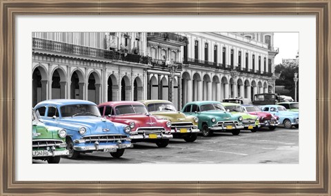 Framed Cars Parked in Line, Havana, Cuba Print