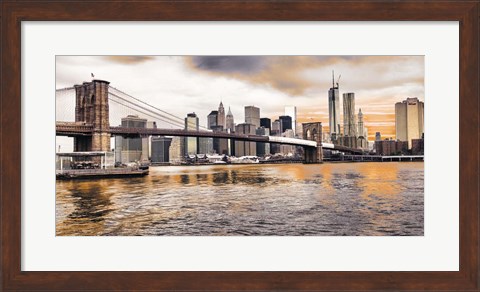 Framed Brooklyn Bridge and Lower Manhattan at sunset, NYC Print