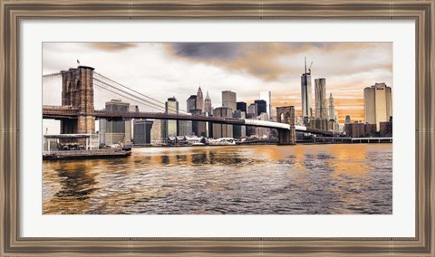 Framed Brooklyn Bridge and Lower Manhattan at sunset, NYC Print