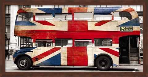 Framed Union Jack Double-Decker Bus, London Print