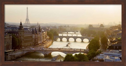 Framed Bridges over the Seine River, Paris Sepia Print