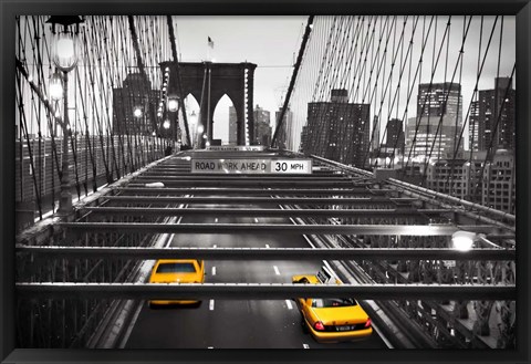 Framed Taxi on Brooklyn Bridge, NYC Print