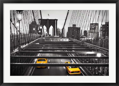 Framed Taxi on Brooklyn Bridge, NYC Print