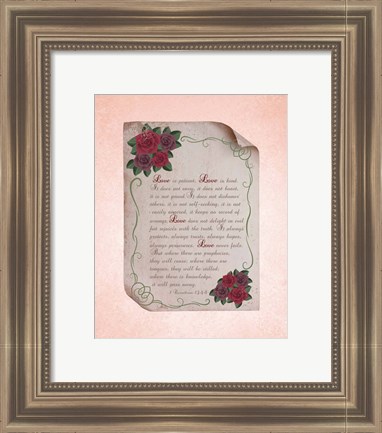 Framed Corinthians 13:4-8 Love is Patient - Rose Border Pink Print